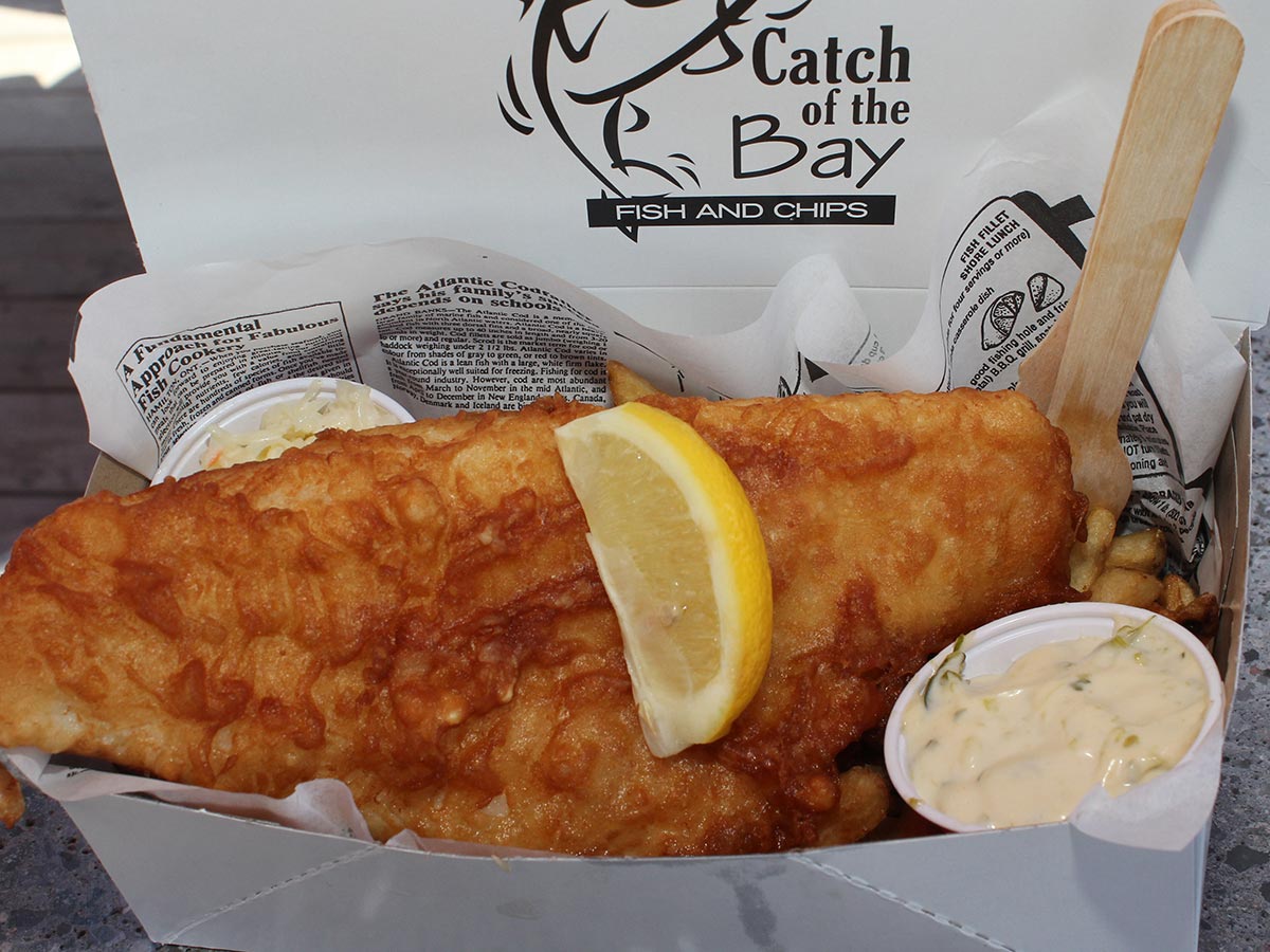 Basket of Fish and Chips from Catch of the Bay Fish Boat